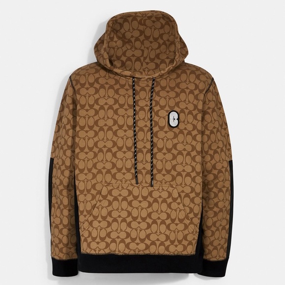 Coach Other - Coach Hoodie XL Mixed Media Monogram Logo Brown Black Pocket Patch Sweatshirt